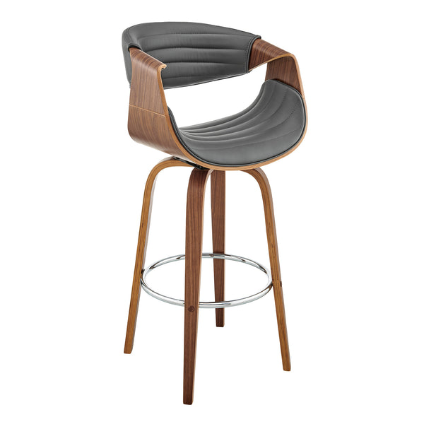 30" Grey Faux Leather and Walnut Wood Retro Chic Bar Stool