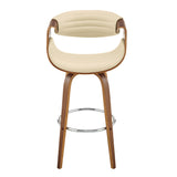 26" Cream Faux Leather and Walnut Wood Retro Chic Swivel Counter Stool