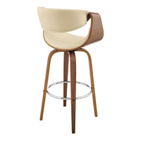 26" Cream Faux Leather and Walnut Wood Retro Chic Swivel Counter Stool