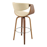 26" Cream Faux Leather and Walnut Wood Retro Chic Swivel Counter Stool