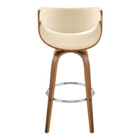 26" Cream Faux Leather and Walnut Wood Retro Chic Swivel Counter Stool