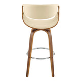 26" Cream Faux Leather and Walnut Wood Retro Chic Swivel Counter Stool