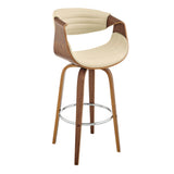 30" Cream Faux Leather and Walnut Wood Retro Chic Bar Stool