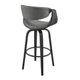 26" Grey Faux Leather and Black Wood Retro Chic Counter Stool