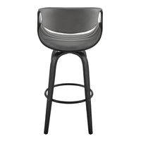 26" Grey Faux Leather and Black Wood Retro Chic Counter Stool