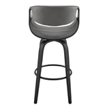 26" Grey Faux Leather and Black Wood Retro Chic Counter Stool