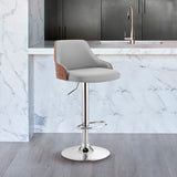 Gray Faux Leather Adjustable Modern Bar Stool