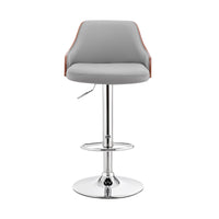 Gray Faux Leather Adjustable Modern Bar Stool