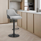 Gray Faux Leather Black Base Adjustable Modern Bar Stool