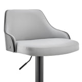 Gray Faux Leather Black Base Adjustable Modern Bar Stool