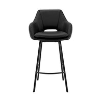 26" Black on Black Faux Leather Comfy Swivel Counter Stool