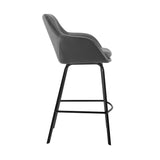 30" Gray on Black Faux Leather Comfy Swivel Bar Stool