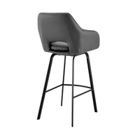 30" Gray on Black Faux Leather Comfy Swivel Bar Stool