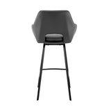 30" Gray on Black Faux Leather Comfy Swivel Bar Stool