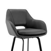 30" Gray on Black Faux Leather Comfy Swivel Bar Stool