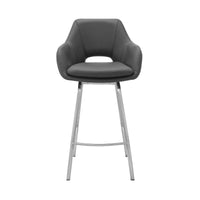 26" Gray on Stainless Faux Leather Comfy Swivel Counter Stool