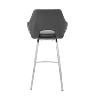 26" Gray on Stainless Faux Leather Comfy Swivel Counter Stool