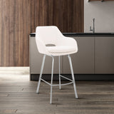 26" White Faux Leather and Stainless Steel Swivel Counter Stool