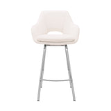 26" White Faux Leather and Stainless Steel Swivel Counter Stool