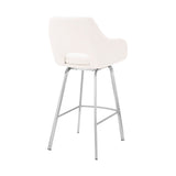 26" White Faux Leather and Stainless Steel Swivel Counter Stool