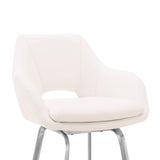 26" White Faux Leather and Stainless Steel Swivel Counter Stool