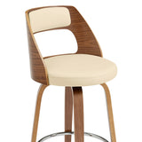 26" Retro Mod Cream Faux Leather and Walnut Swivel Counter Stool