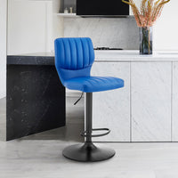 Blue Faux Leather Textured Adjustable Bar Stool