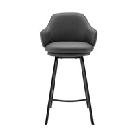 26" Grey Faux Leather and Black Metal Swivel Counter Stool