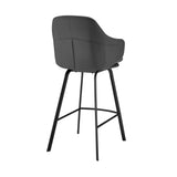 26" Grey Faux Leather and Black Metal Swivel Counter Stool