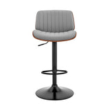 Adjustable Gray Faux Leather Black Steel and Walnut Bar Stool