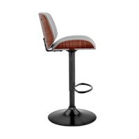 Adjustable Gray Faux Leather Black Steel and Walnut Bar Stool