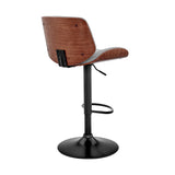 Adjustable Gray Faux Leather Black Steel and Walnut Bar Stool