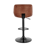 Adjustable Gray Faux Leather Black Steel and Walnut Bar Stool