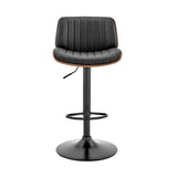 Adjustable Black Faux Leather Black Steel and Walnut Bar Stool