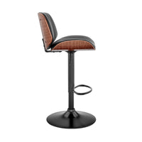 Adjustable Black Faux Leather Black Steel and Walnut Bar Stool