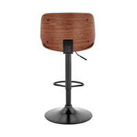 Adjustable Black Faux Leather Black Steel and Walnut Bar Stool