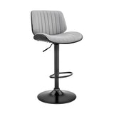 Adjustable Gray Faux Leather Black Steel and Wood Bar Stool