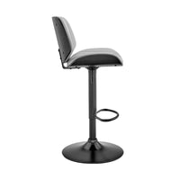 Adjustable Gray Faux Leather Black Steel and Wood Bar Stool