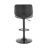 Adjustable Gray Faux Leather Black Steel and Wood Bar Stool