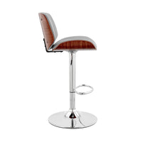 Adjustable Gray Faux Leather Chrome and Walnut Bar Stool