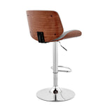 Adjustable Gray Faux Leather Chrome and Walnut Bar Stool