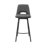 30" Elegant Grey Faux Leather and Black Metal Armless Swivel Bar Stool