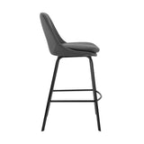 30" Elegant Grey Faux Leather and Black Metal Armless Swivel Bar Stool