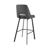 30" Elegant Grey Faux Leather and Black Metal Armless Swivel Bar Stool