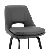 30" Elegant Grey Faux Leather and Black Metal Armless Swivel Bar Stool