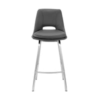 26" Elegant Grey Faux Leather Counter Stool with Stainless Steel Frame