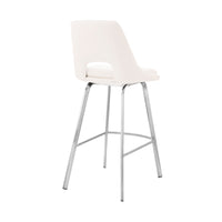 30" Elegant Grey Faux Leather Bar Stool with Stainless Steel Frame