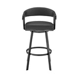 26" Mod Black Faux Leather Black Finish Swivel Bar Stool