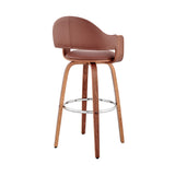 26" Rich Brown Faux Leather Walnut Wood Bar Stool