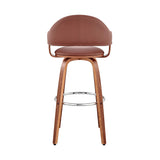 26" Rich Brown Faux Leather Walnut Wood Bar Stool